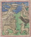 Rabe, Fuchs und Affe (Cgm 9602, 3r)