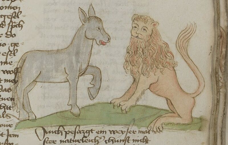 Datei:Löwe, Esel und Wölfe (MS 653, 180r).jpg
