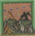 Rabe, Fuchs und Affe (MS Egerton 1121, 4v)