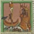 Affe, Rabe, Schiffer und Fuchs (MS Egerton 1121, 48v)